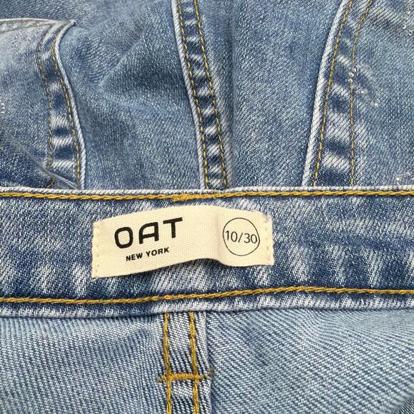Oat New York High Rise Wide Leg Jeans Womens Size 10 30 Embellished Hearts Blue - Picture 2 of 11